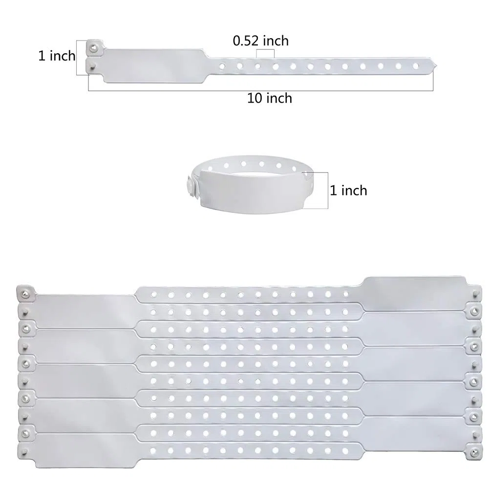 Braccialetti in plastica bianca per ospedale, confezione da 100, braccialetti in vinile identificativi per pazienti, in plastica medica impermeabile