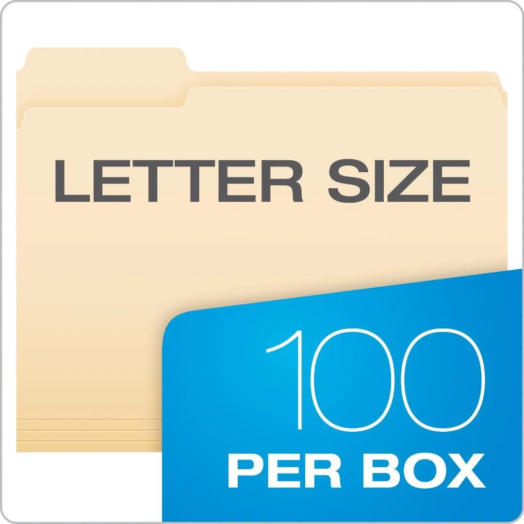 Pendaflex Cartelle di file, formato lettera, 8-1/2 "x 11", Classic Manila, 1/3-Cut Tabs in posizione sinistra, destra, centro, 100 per scatola (65213)