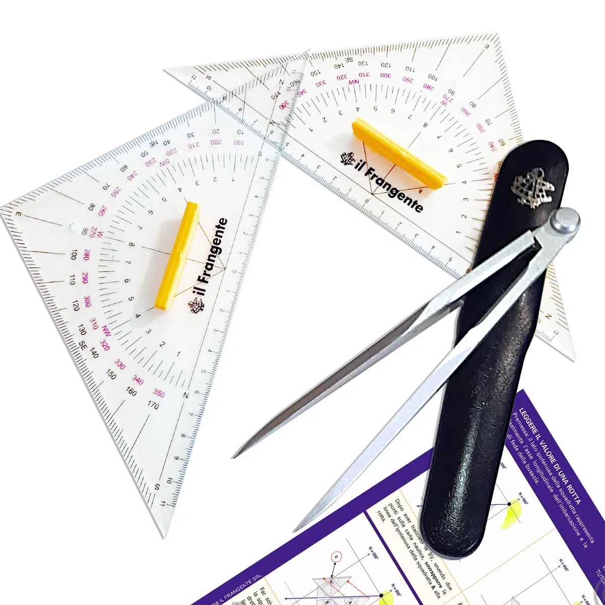 Set Squadrette e Compasso nautici - Kit Carteggio Skipper Plus - Corredo Il Frangente STR 32
