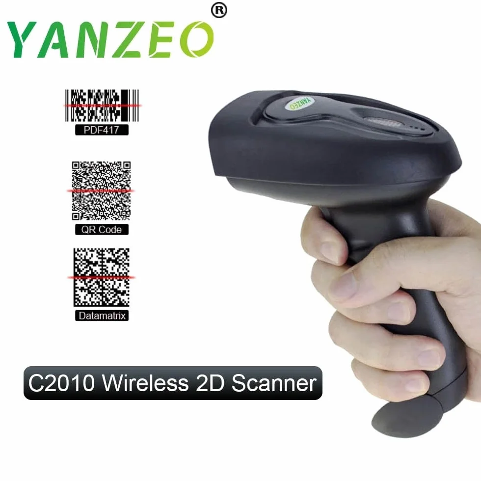 Yanzeo Scanner di codici a barre portatile USB wireless 2.4G Scanner di codici a barre 1D 2D QR Code Pos Laser Lettore di codici a barre