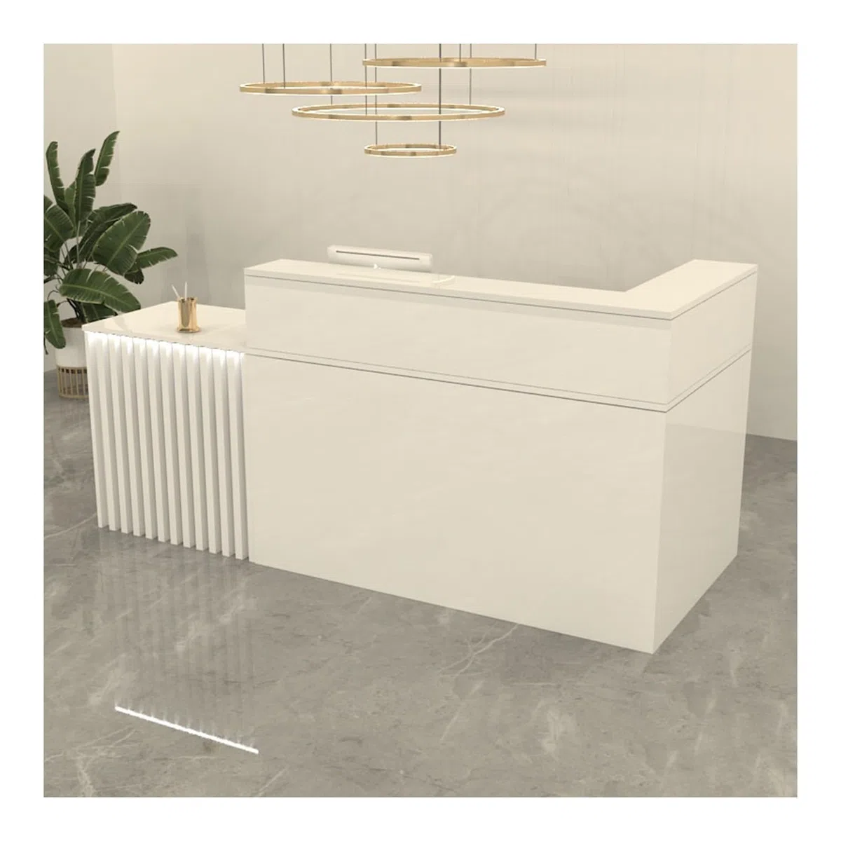 Bancone Cassa for Negozio,bancone Reception Estetista,Bancone Vendita,Tavolo con Cassetto e Piccolo Armadietto,per Negozi di Abbigliamento(White,LEFT-140CM/55IN)