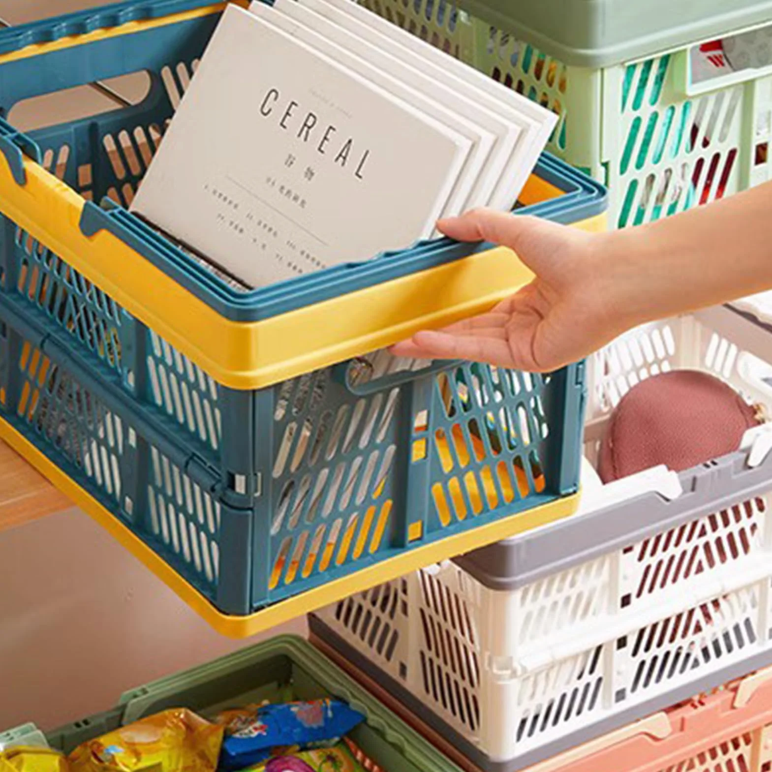 Piccole scatole pieghevoli, in plastica, 30 x 20 x 15,5 cm, per cucina, bagno, ufficio, camera da letto, armadio (blu misto)
