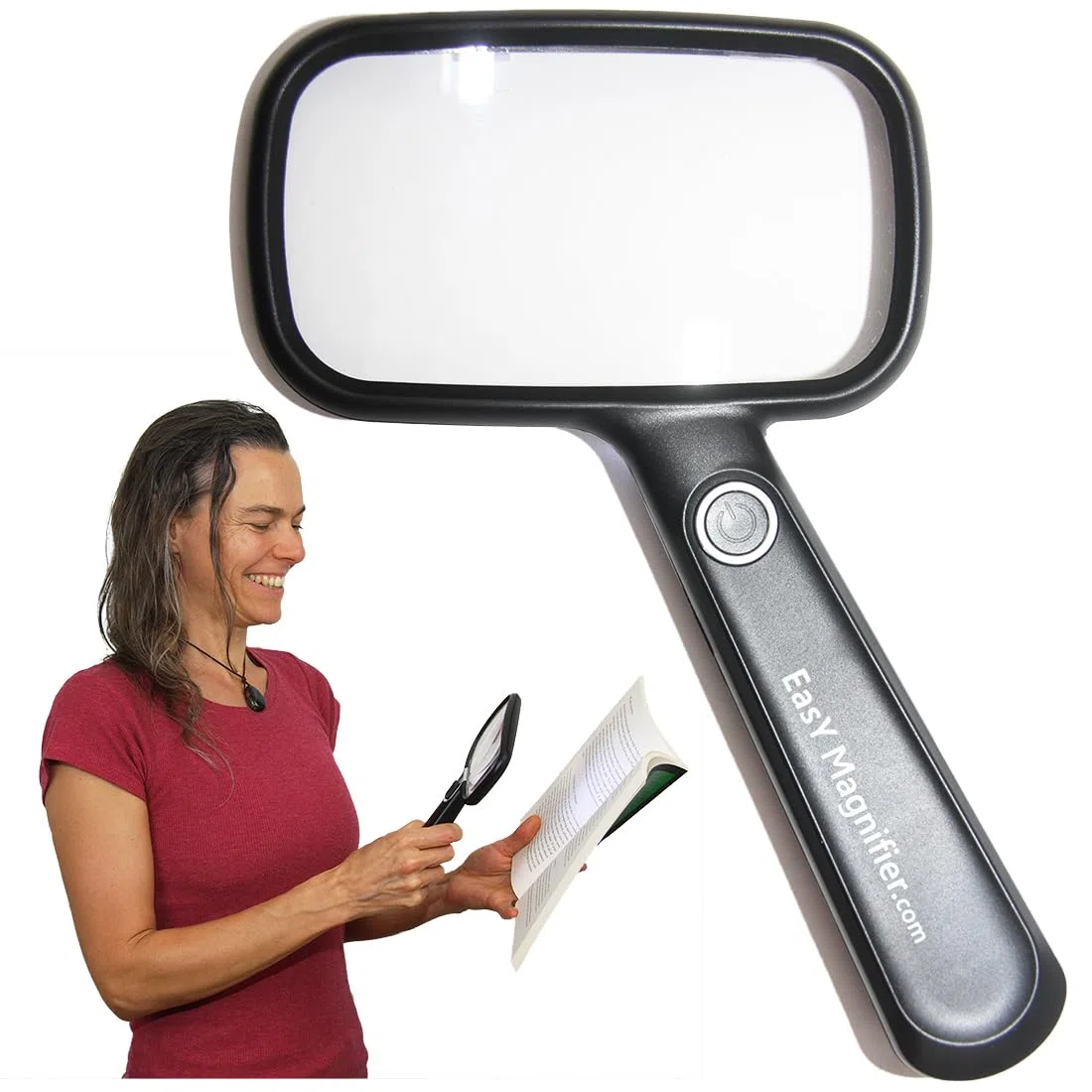 EasY Magnifier Lente d'ingrandimento 2.0X con luce a LED per Buecher; lente d'ingrandimento grande con batteria e cavo di ricarica USB; lente d'ingrandimento ricaricabile per leggere, lente