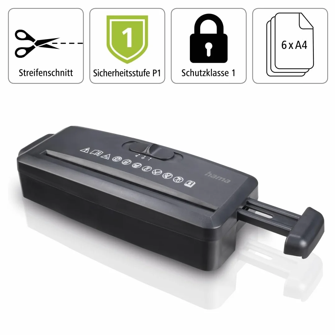 Hama - Distruggi documenti elettrico Mini S6, taglio a striscia, nero