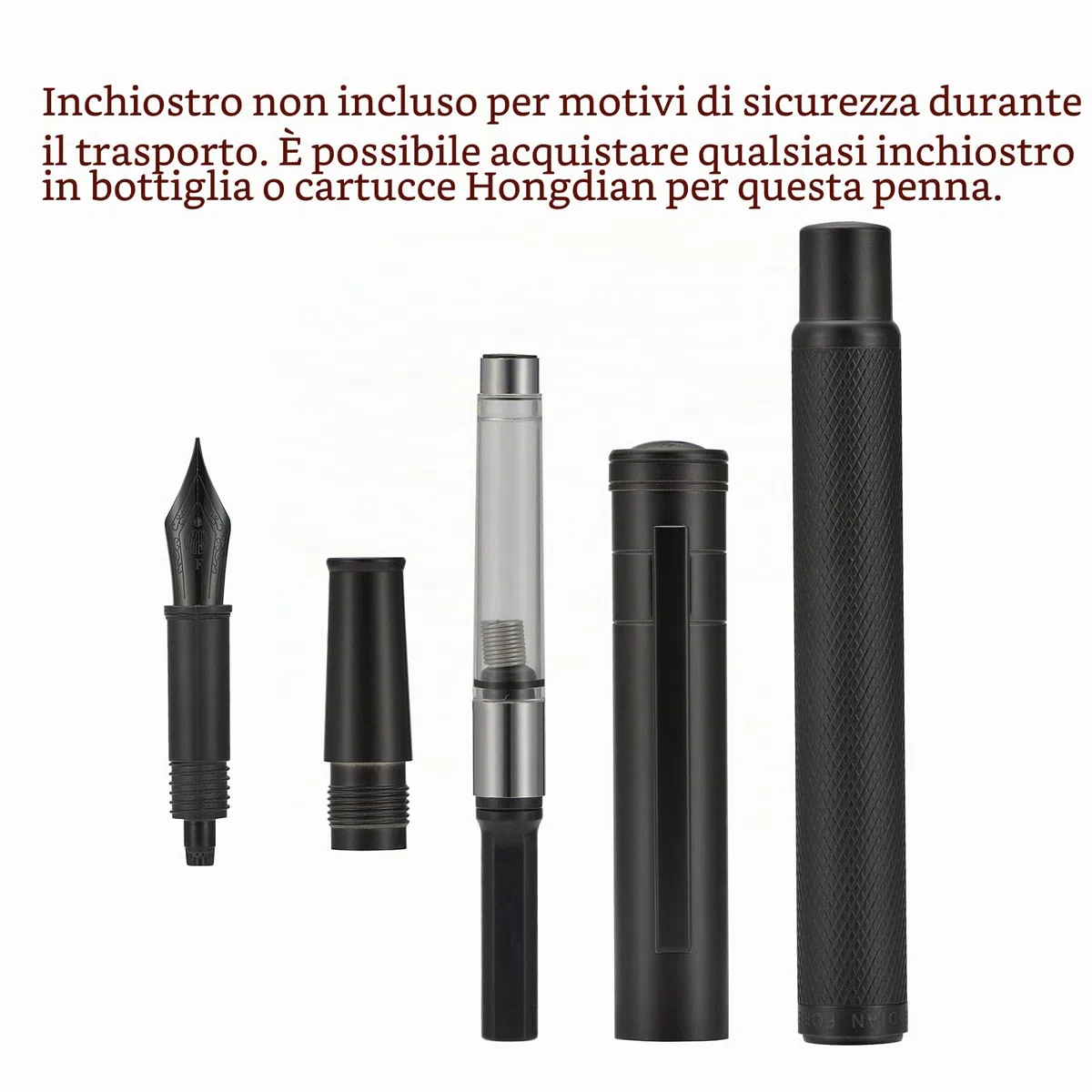 Hongdian Penna stilografica con pennino fine, design classico, set regalo con converter e custodia in metallo, colore: nero