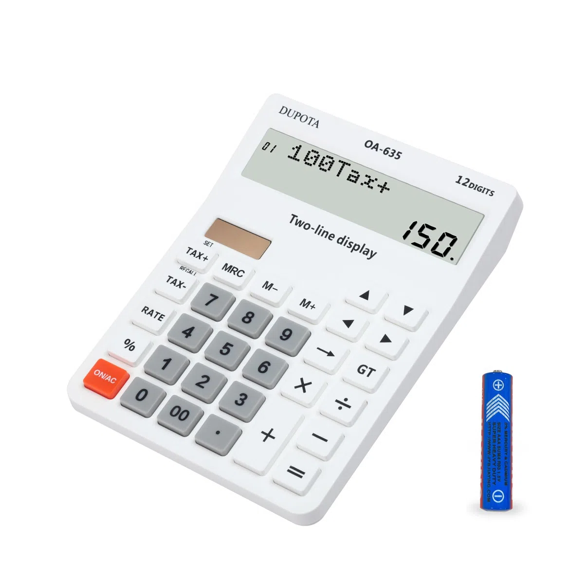 Calcolatrice da tavolo con tasti grandi, a 2 righe, display extra grande, a 12 cifre, con funzione di controllo a valore aggiunto, bianco, misura media (OA-635)