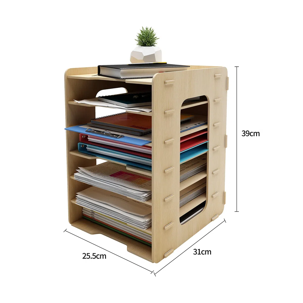 PUNCIA Organizer Scrivania 7 Ripiani in Legno Organizzatore Documenti Armadio Desktop Document Organizer Contenitore Libri Scrivania Scatola Archivio Porta Fogli A4 Porta Documenti per Ufficio Casa