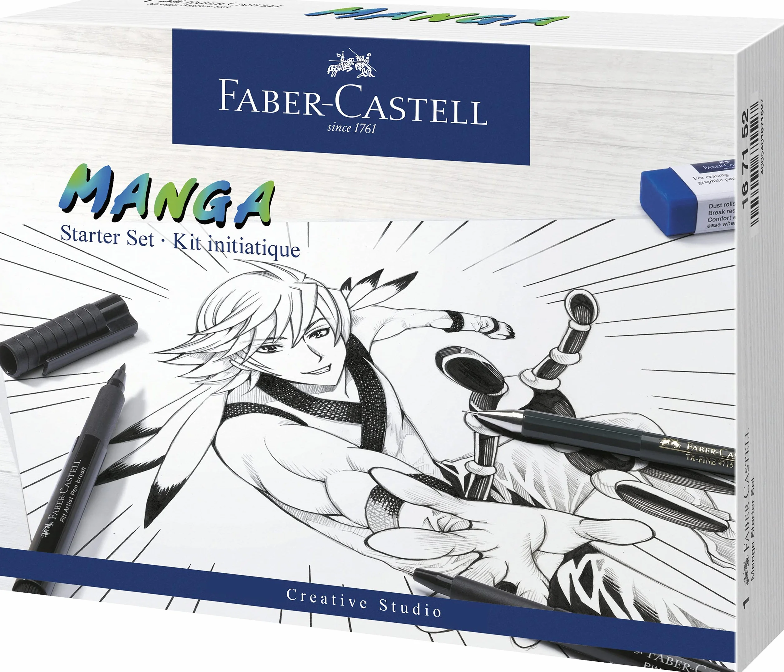 Faber-Castell 167152 Set Pennarelli Manga Starter, Set Fineliner Nero con Pennarelli a Inchiostro e Accessori, per Disegno Manga su una Varietà di Superfici