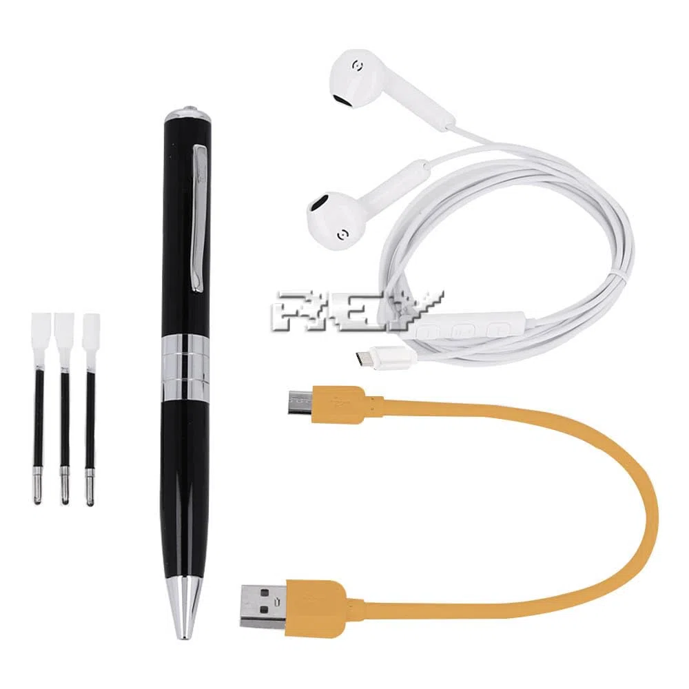 REY Registratore nascosto con penna spia audio, fino a 32 Gb, include cavo micro USB, manuale, auricolari e inchiostro, colore nero