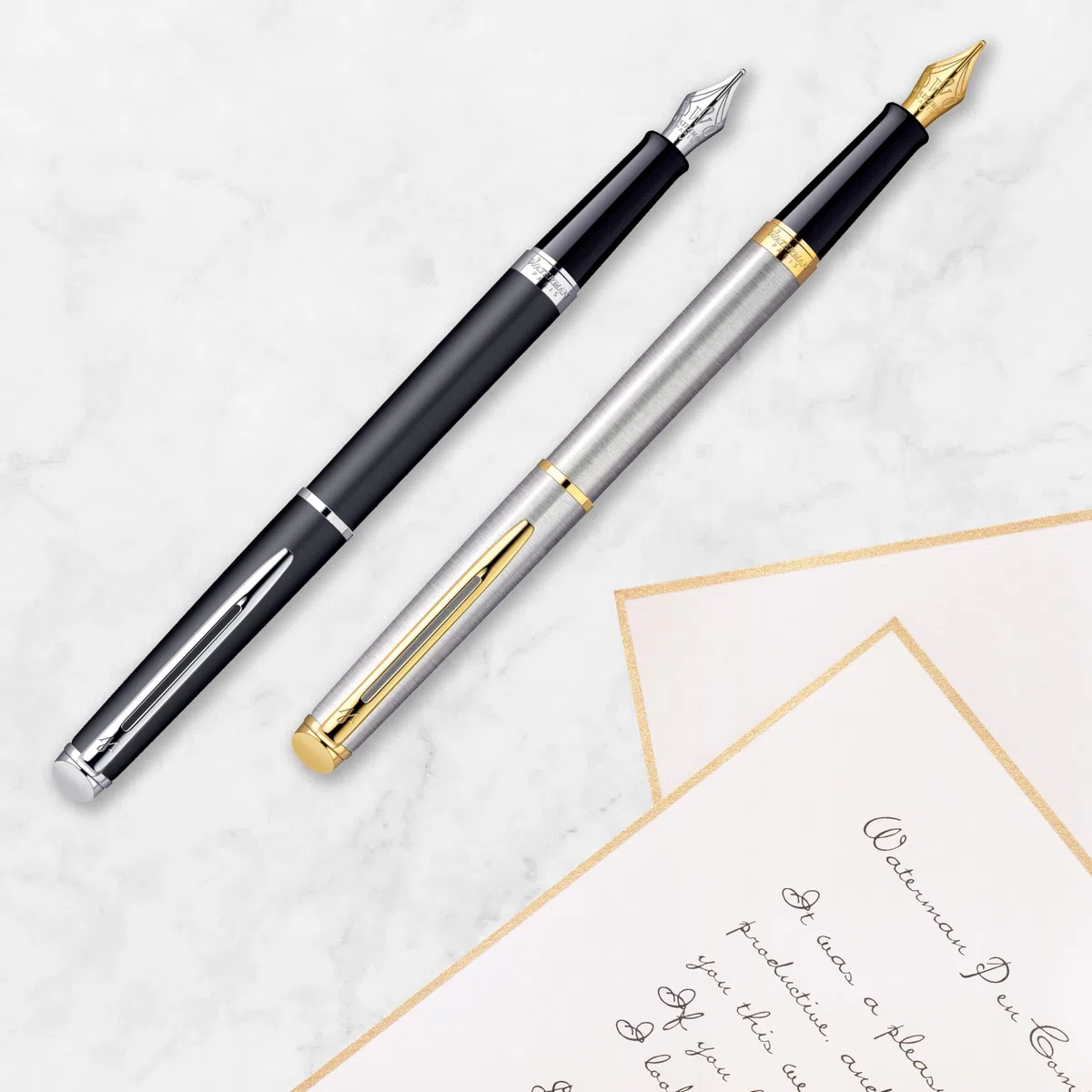 Waterman Hémisphère penna stilografica | in acciaio inossidabile con finiture cromate | pennino sottile con cartuccia di inchiostro blu | confezione regalo