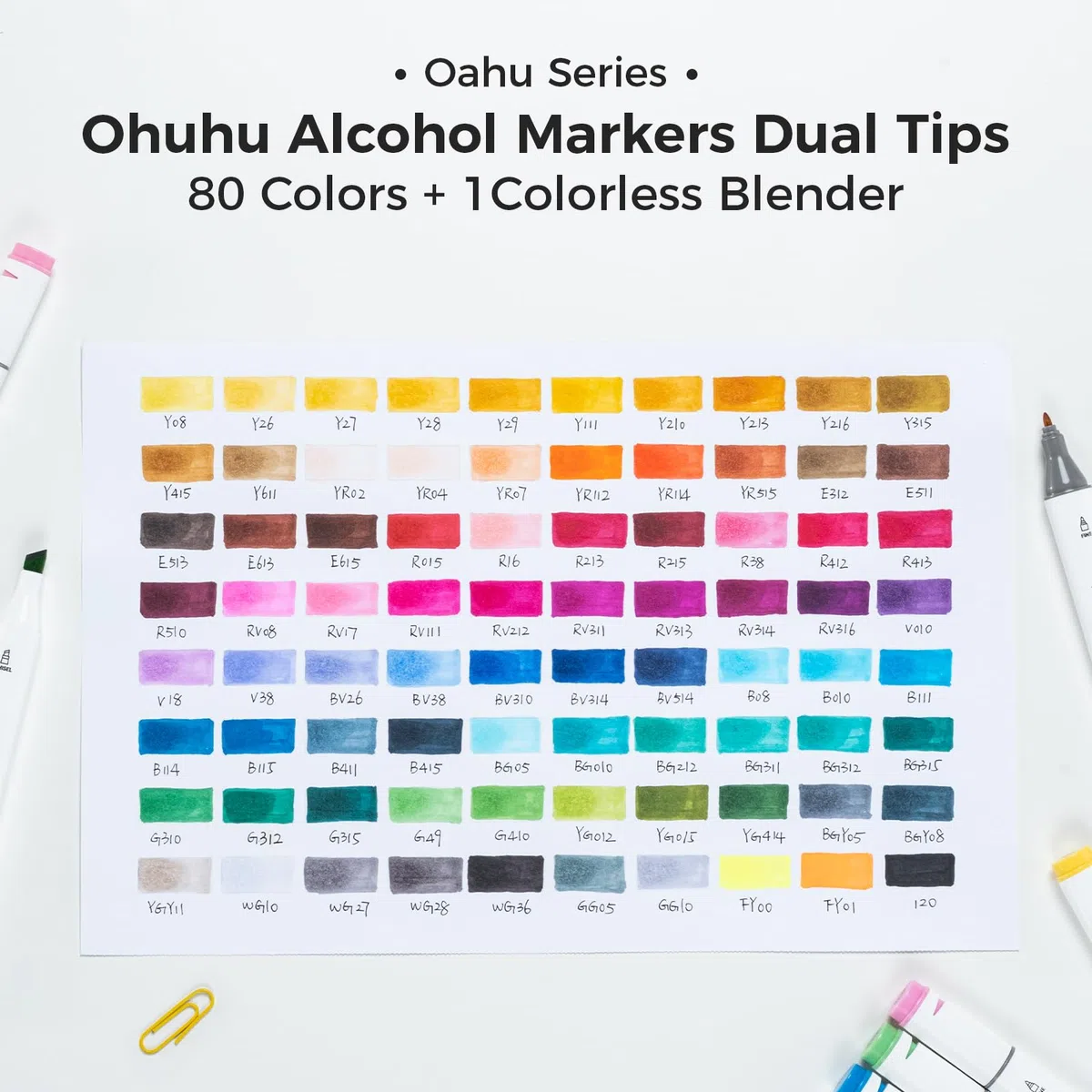 Ohuhu 80 ColoriPennarelli ad Alcool a Doppia Punta per Illustrazioni da colorare per Adulti, Ink Base di Alcool con 1 Frullatore Custodia per Pennarelli Scalpello e Fine, Serie Oahu