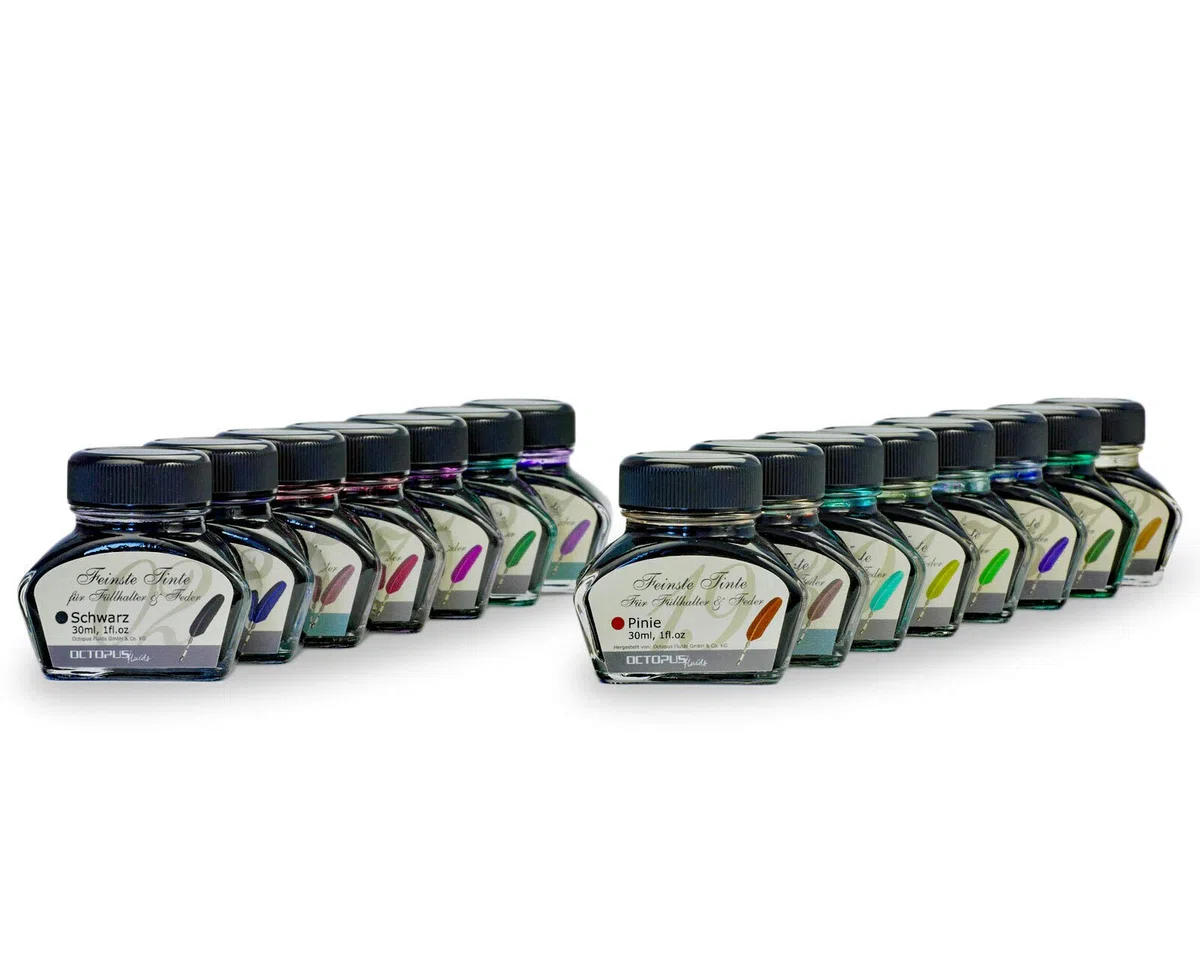 10x Vetro inchiostro, calamaio, vetro per gioielli con tappo a vite nero, volume 30ml, filettatura Ø 30mm