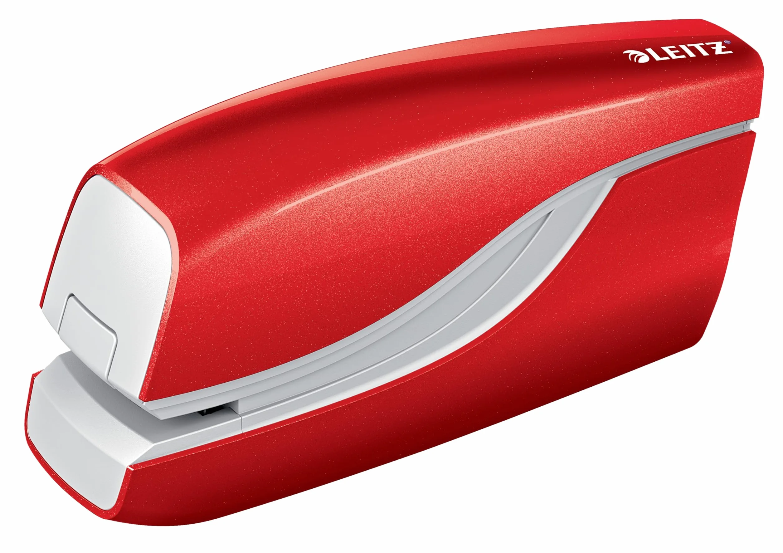 Leitz WOW Cucitrice Elettrica con Levapunti Integrato, Capacità di 10 Fogli, Alimentazione a Batteria, Include 1000 Punti Metallici E1, Rosso Metallizzato, 55661026