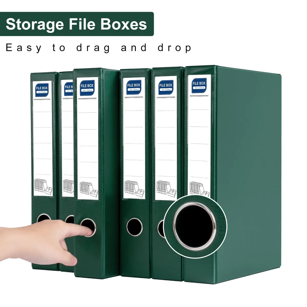 Scatola Archivio, 6 Pezzi Scatola Archivio con Coperchio, Formato A4, Dorso da 50 mm, Scatola per Documenti in plastica per ufficio, Scuole (Verde)