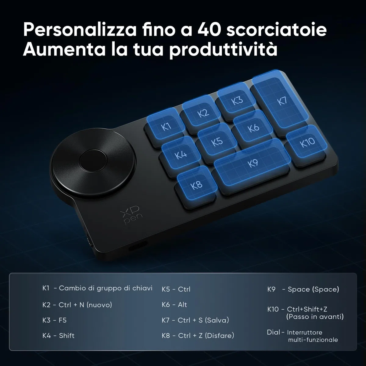 XP-PEN Telecomando Wireless di scelta rapida ACK05 Tastiera Remota Bluetooth 5.0 fino a 40 Funzioni per Tavoletta Grafica, ideale per il design
