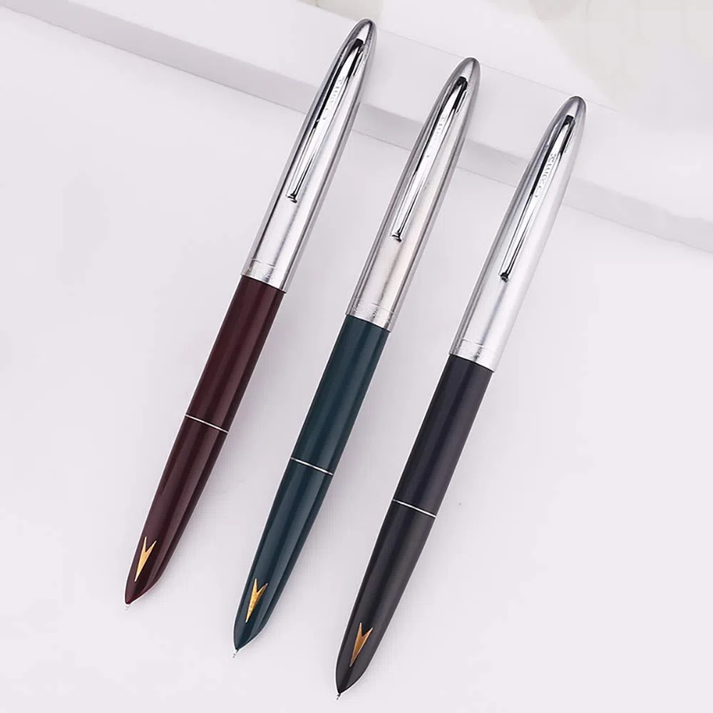 Hero 329-2, set di 3 penne stilografiche, pennino fine con diversi colori (nero, rosso, verde)