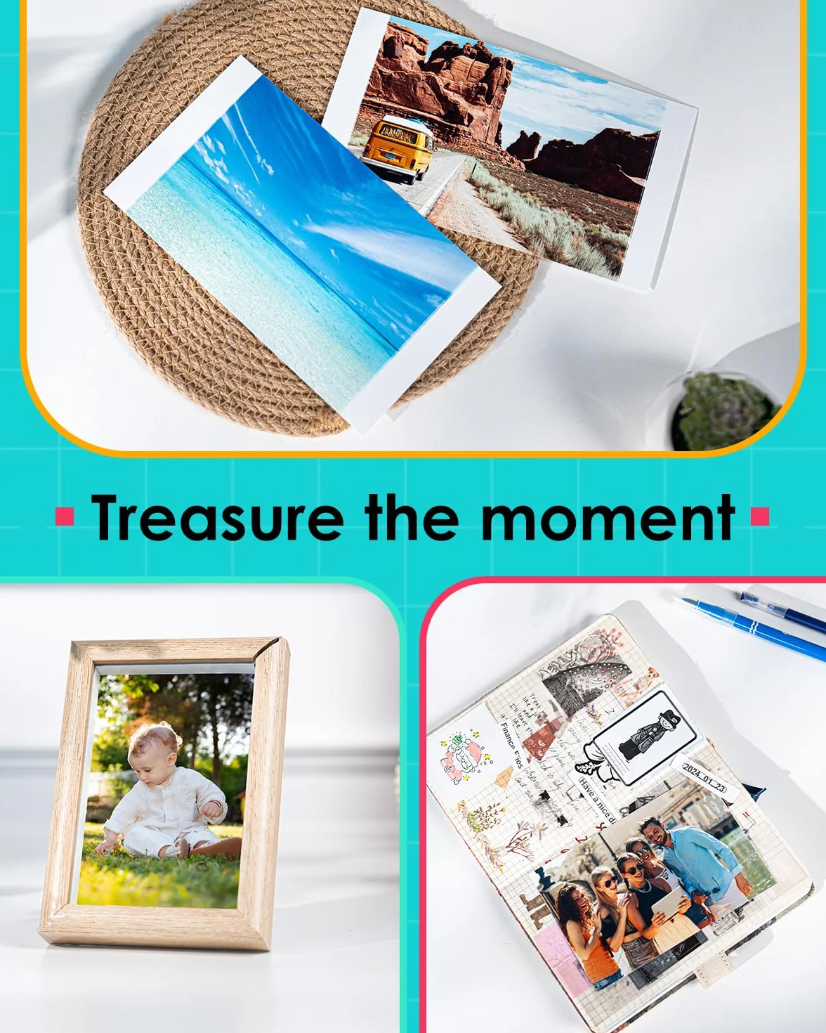4 Pack Compatibile con Liene Amber M100/M200/M110/M210 4"x6" Cartucce d'inchiostro, Stampa 10x15cm 160 fogli di carta fotografica, 4 Cartuccie di inchiostro per per album/cornice (Senza carta)