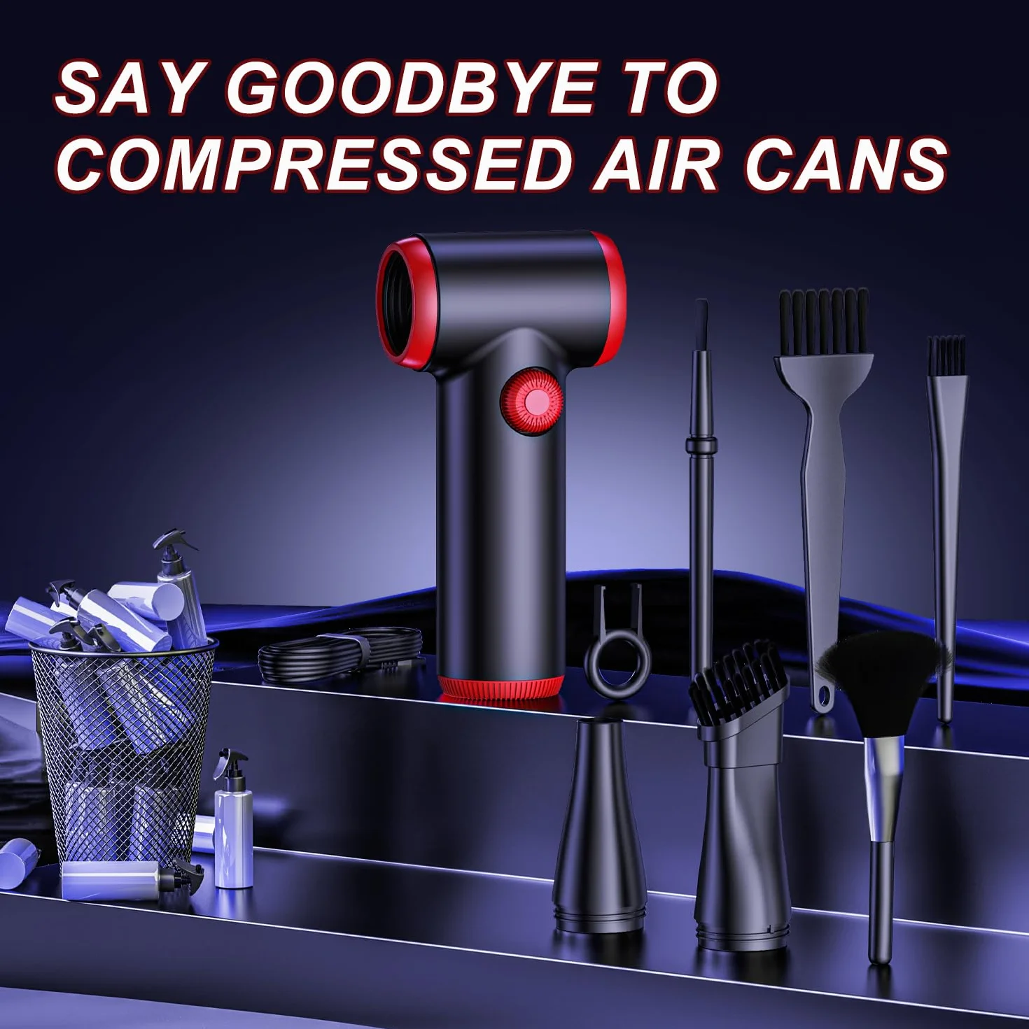 ATEngeus Elettrico Rimuovi Polvere Aria Compressa, Spolverino Elettrico da 100500 Giri/min con Luce LED, Velocità Continua Aria Compressa Senza Fili, Air Duster per Tastiera, Laptop, Auto
