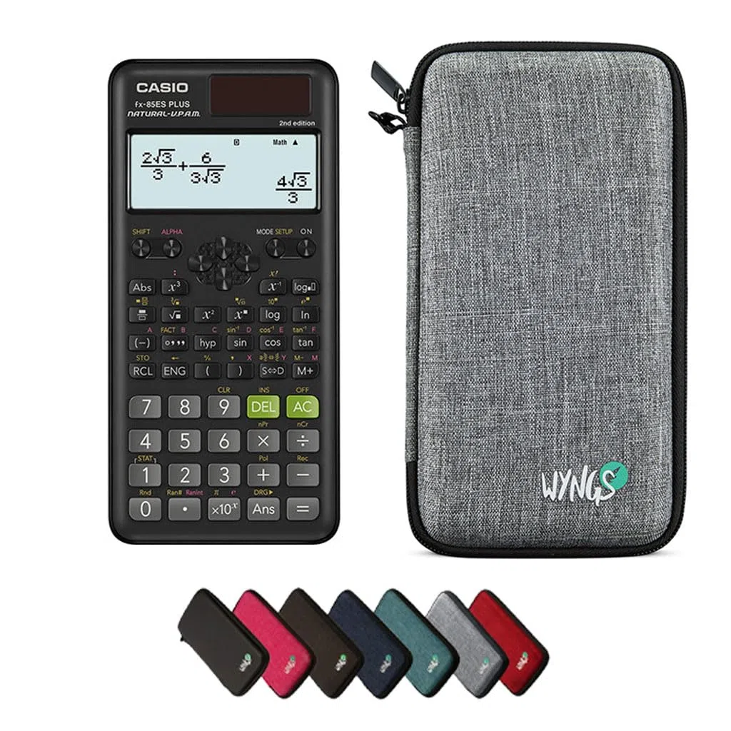 Casio fx-85ES Plus 2nd edition con Custodia Protettiva WYNGS inclusa Grigio Chiaro - Calcolatrice Scientifica - Pacchetto Base