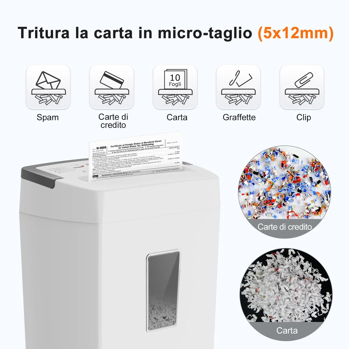 Bonsaii Distruggi Documenti 10 Fogli P4, Tritatutto Microtaglio con Contenitore 21L, Sistema Anti-Inceppo e Protezione Surriscaldamento per Ufficio/Casa, C275-B