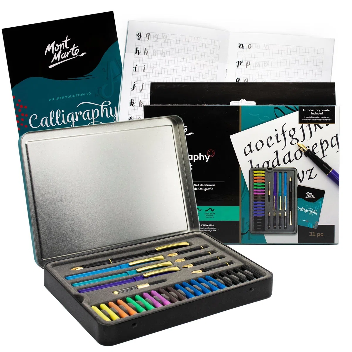 MONT MARTE Penna Calligraphy Set - 31 pezzi - Perfetto per i principianti - Incluso: 4 penne Calligrafia, 5 penne di Calligrafia e molto altro