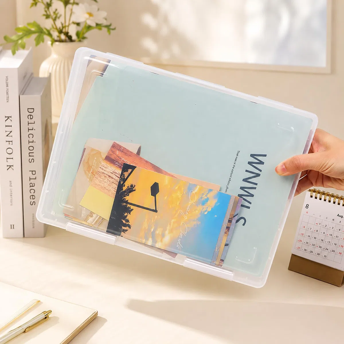A4 Storage File Scatole (4 pack), Plastica Trasparente Scatola Portatile Archivio, Organizzare e Conservare Documenti, Opera d'Arte, Foto, Cancelleria e Hobby Strumenti
