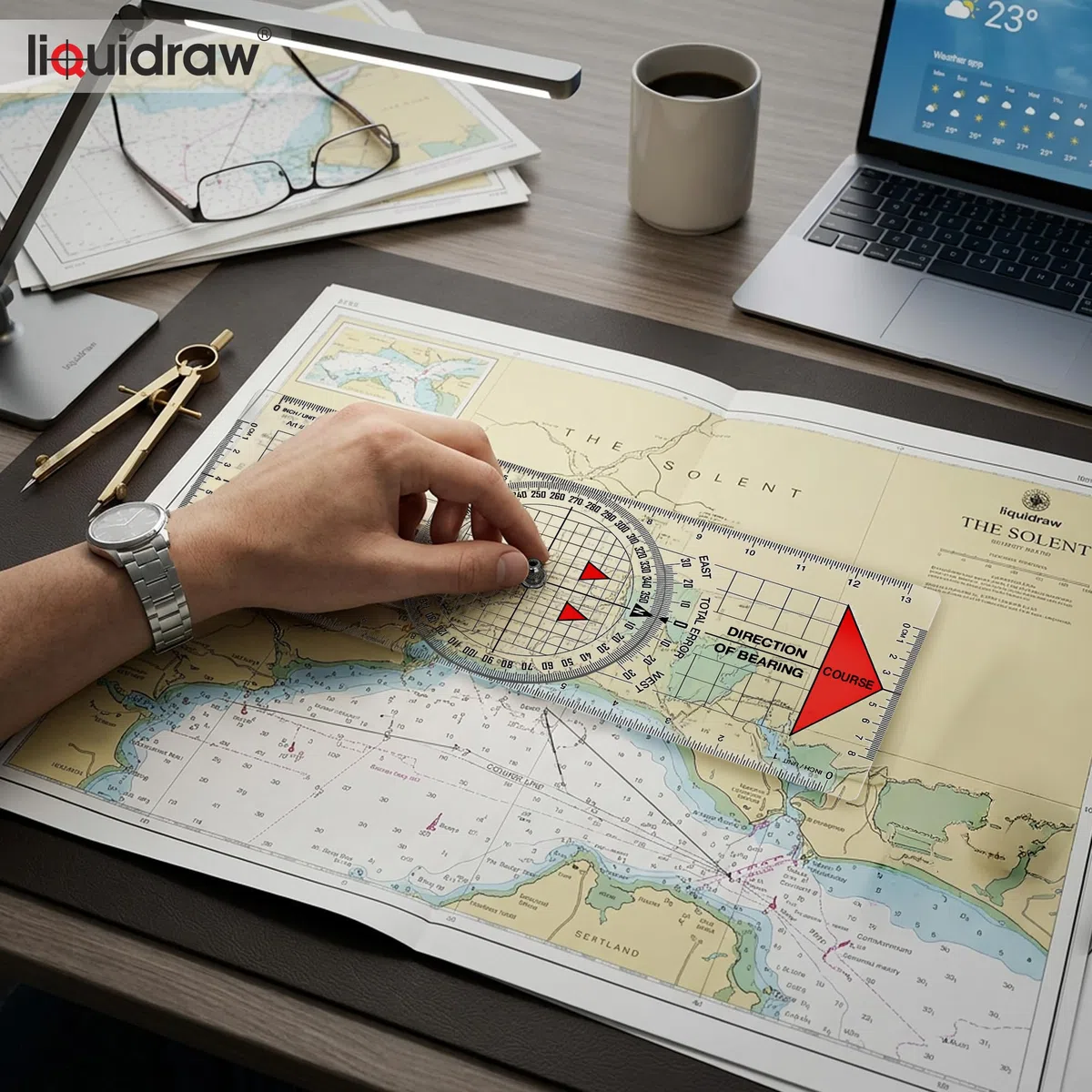 Liquidraw Portland Course Plotter con goniometro marino | Goniometro di navigazione | Strumento utile per la navigazione marina | Realizzato in acrilico trasparente resistente | Marcature chiare e