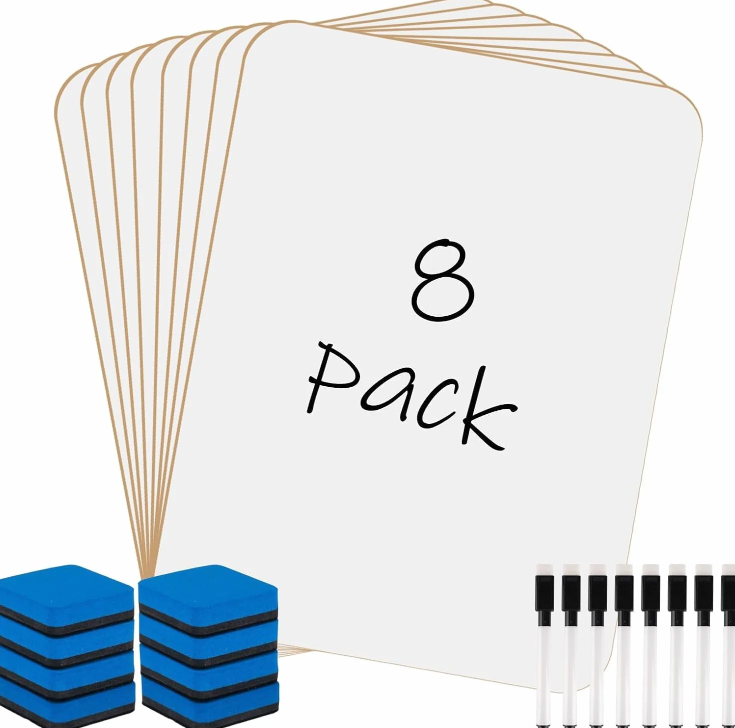 KAHEIGN 8 Pezzi Piccole Lavagne Bianche Cancellabili a Secco, 21CM x 30CM Mini Lavagna Bianca Portatile a Doppia Faccia con 8 Penne e 8 Gomme da Cancellare - per Studente Insegnante Aula Casa Ufficio