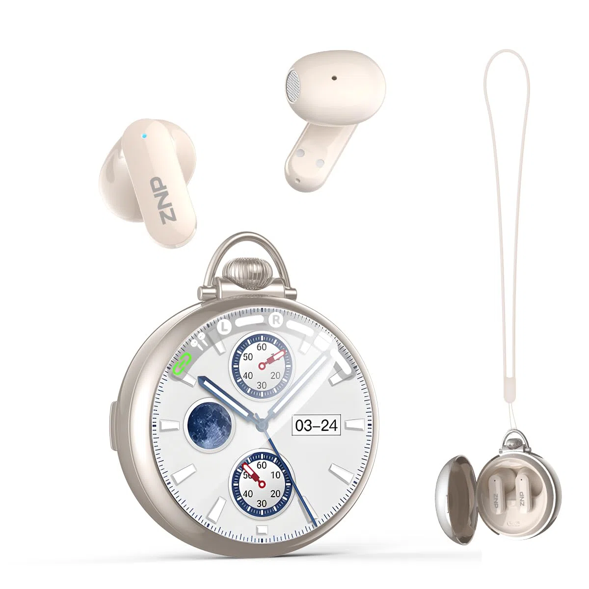 Auricolari Traduttori N03 con Chatbot AI, Cuffie Hi-Fi per Traduzione con 134 Lingue e 7 Modalità, Bluetooth 6.0 Design a Orologio da Tasca, Touch Screen, per Ufficio, Sport, Studio - Argento