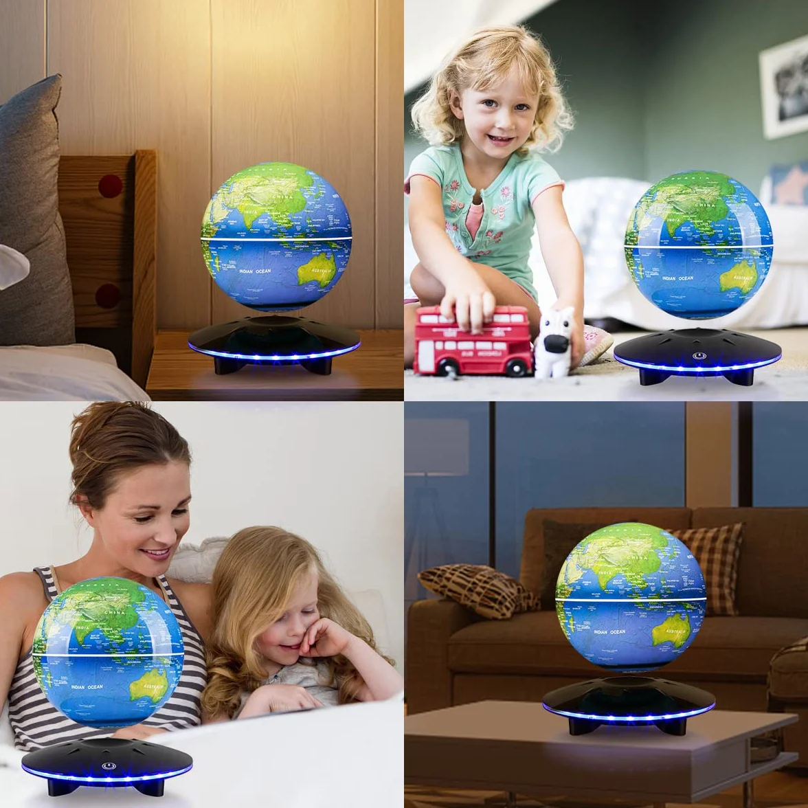 Globo a levitazione, globo a levitazione magnetica, mappamondo galleggiante a rotazione automatica con luce a LED per l'arredamento dell'ufficio in camera, luci notturne