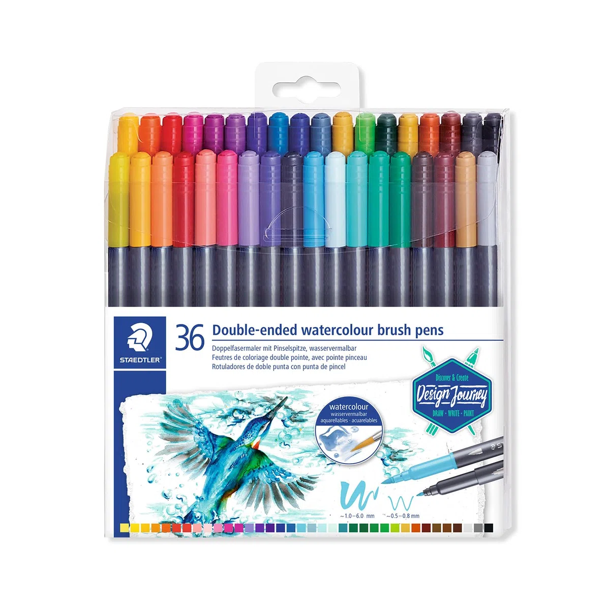 Staedtler - Set 36 Pennarelli Doppia Punta per Effetto Acquerello, Pennarelli Punta Fine e Punta Pennello Flessibile - Pennarelli Acquerellabili Brush Pen e Penne Colorate per Disegno e Calligrafia