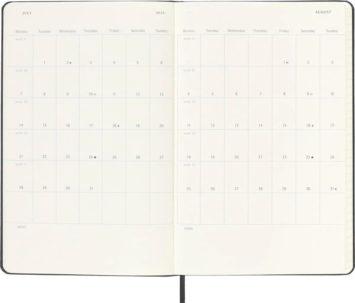 Moleskine Weekly Planner, Agenda Settimanale Verticale 12 Mesi 2025, Copertina Rigida e Chiusura Elastica, Colore Nero, Formato Large 13 x21 cm