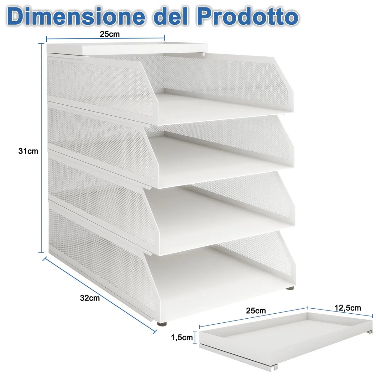 PUNCIA Vassoio per Lettere in Metallo a 4 Livelli Organizer da Scrivania per Ufficio Supporto da Scrivania per Accessori per Lettere di Carta 25x32x31,5CM per l'Ufficio Domestico e Scolastico(Bianco)