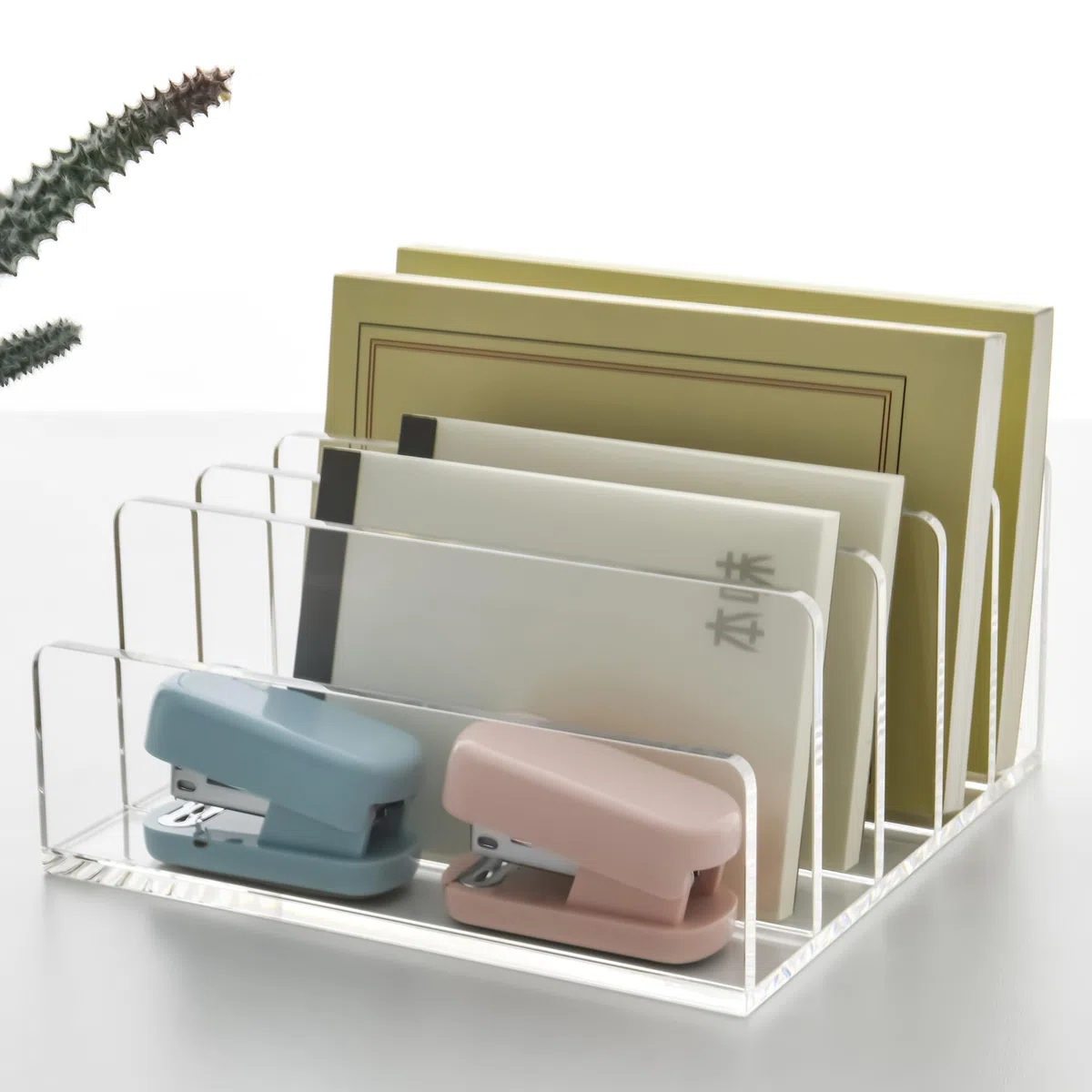 Porta lettere in acrilico - 5 scomparti, trasparente e facile da pulire, organizer da scrivania/sistema di archiviazione per ufficio, famiglia, home office, scuola, A: 17,5 x 17 x 8 cm