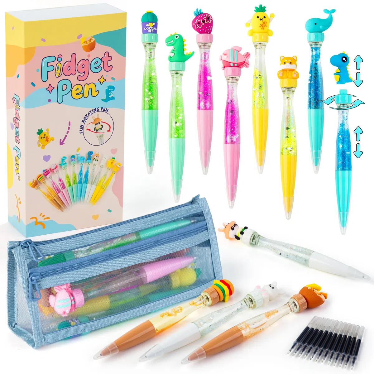 Tigerhu 12 Pezzi Penne a Sfera, Carino Gadget Compleanno Bambina, Regalini Fine Festa con Animali Borsa Penna, Regali Compleanno Bambini Invitati, Regalo di Fine Scuola per Ragazze Ragazzi di 6+ Anni