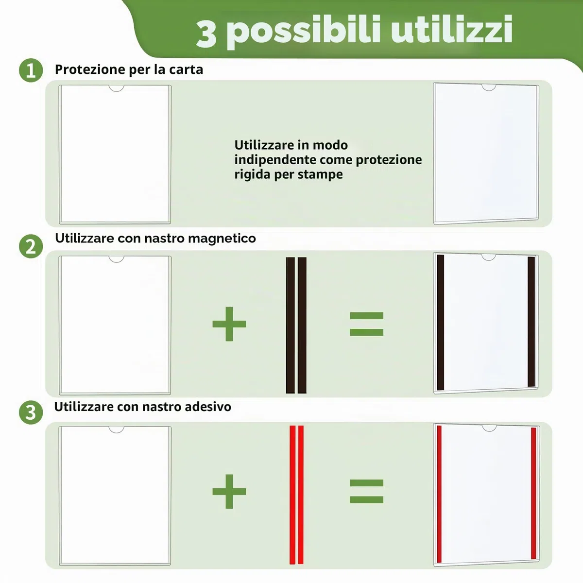 Confezione da 20 supporti murali magnetici A4 - Protezioni rigide con bande adesive e magnetiche - Supporto murale in plastica per ufficio, negozio, casa, finestra
