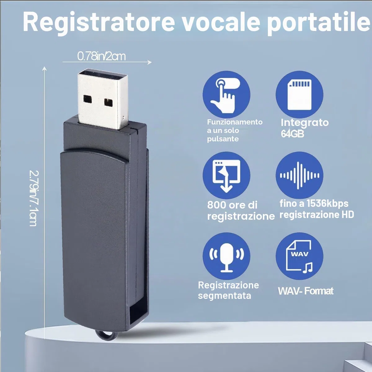 64GB Registratore Vocale Portatile, USB Digital microfono Riproduzione per Conferenze e Riunioni per Lezioni, Riunioni, Interviste