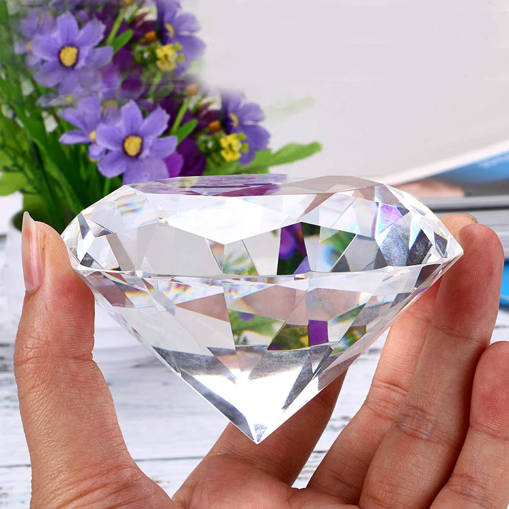 BSTKEY Fermacarte in cristallo diamante, ornamento vetro, decorazione foto, feste nozze, riflessi sole (100 mm)