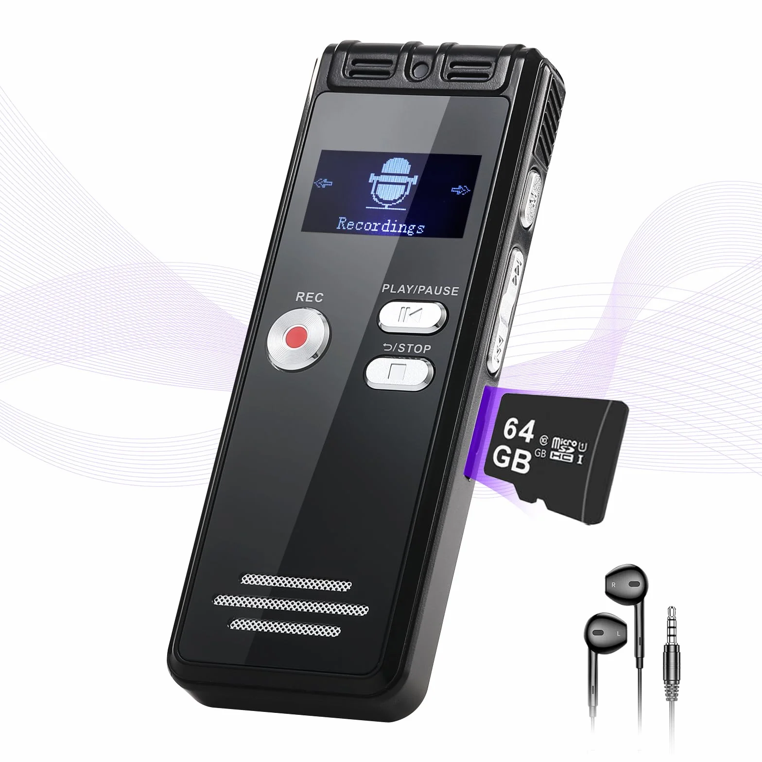 Registratore vocale digitale da 64G, 1536 kbps, interfaccia di tipo C, dispositivo di registrazione a nastro One-Touch-HD Dual MIC, per conferenze, interviste, riunioni