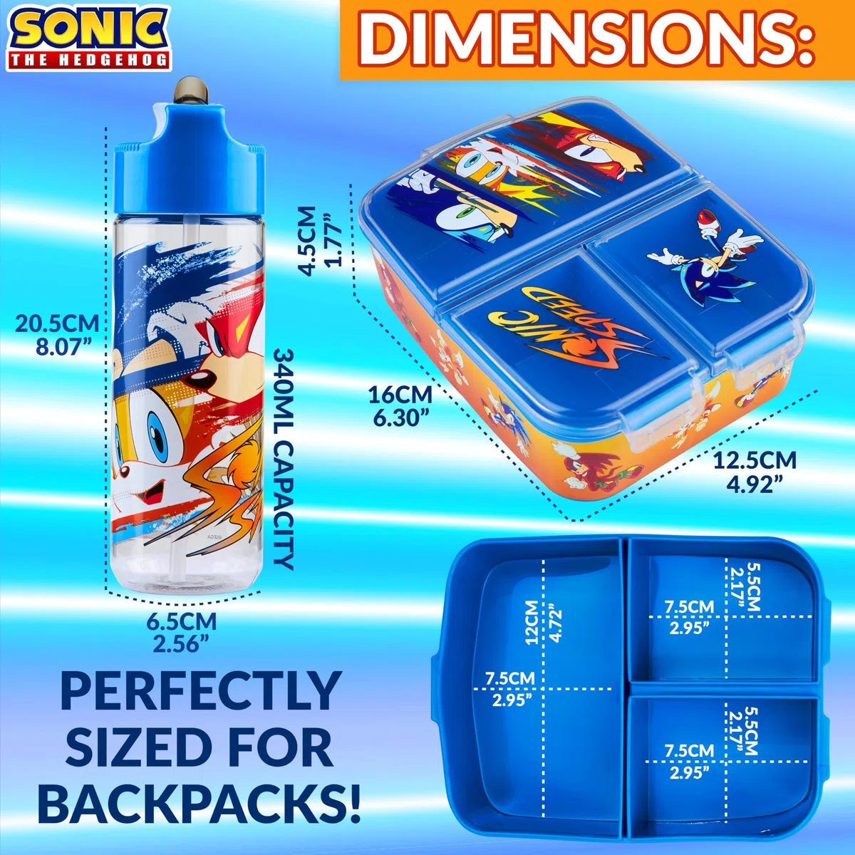 Get Trend SONIC THE HEDGEHOG Porta Merenda Bambino con Scomparti e Borraccia per la Scuola
