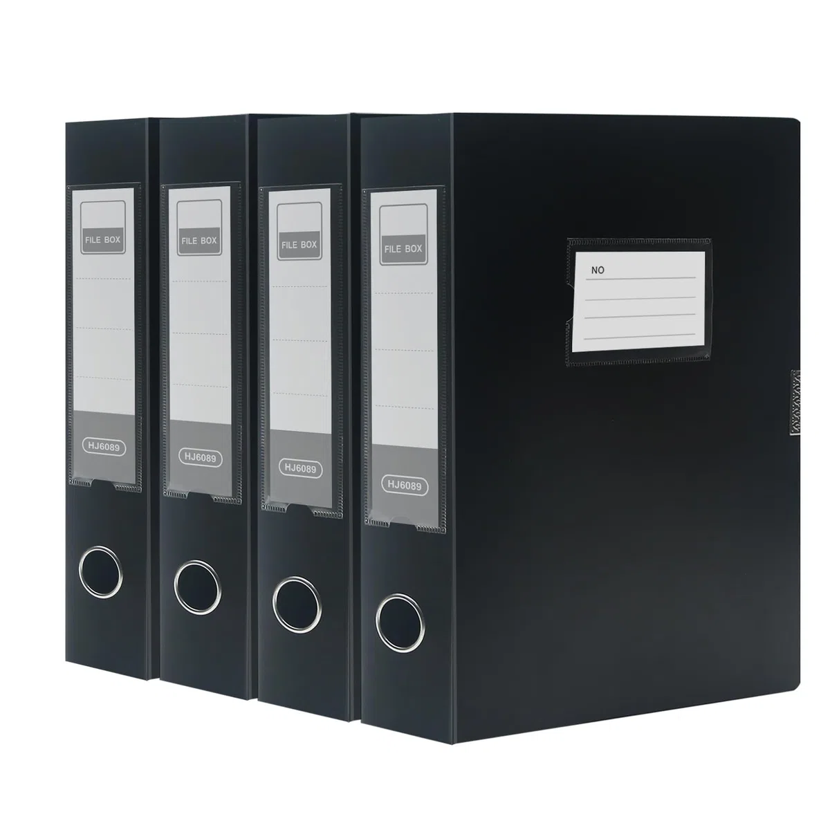 4 Pezzi Scatola Archivio A4, Dorso da 55 mm, Raccoglitori Documenti con Coperchio per Ufficio, Scuole (Nero)