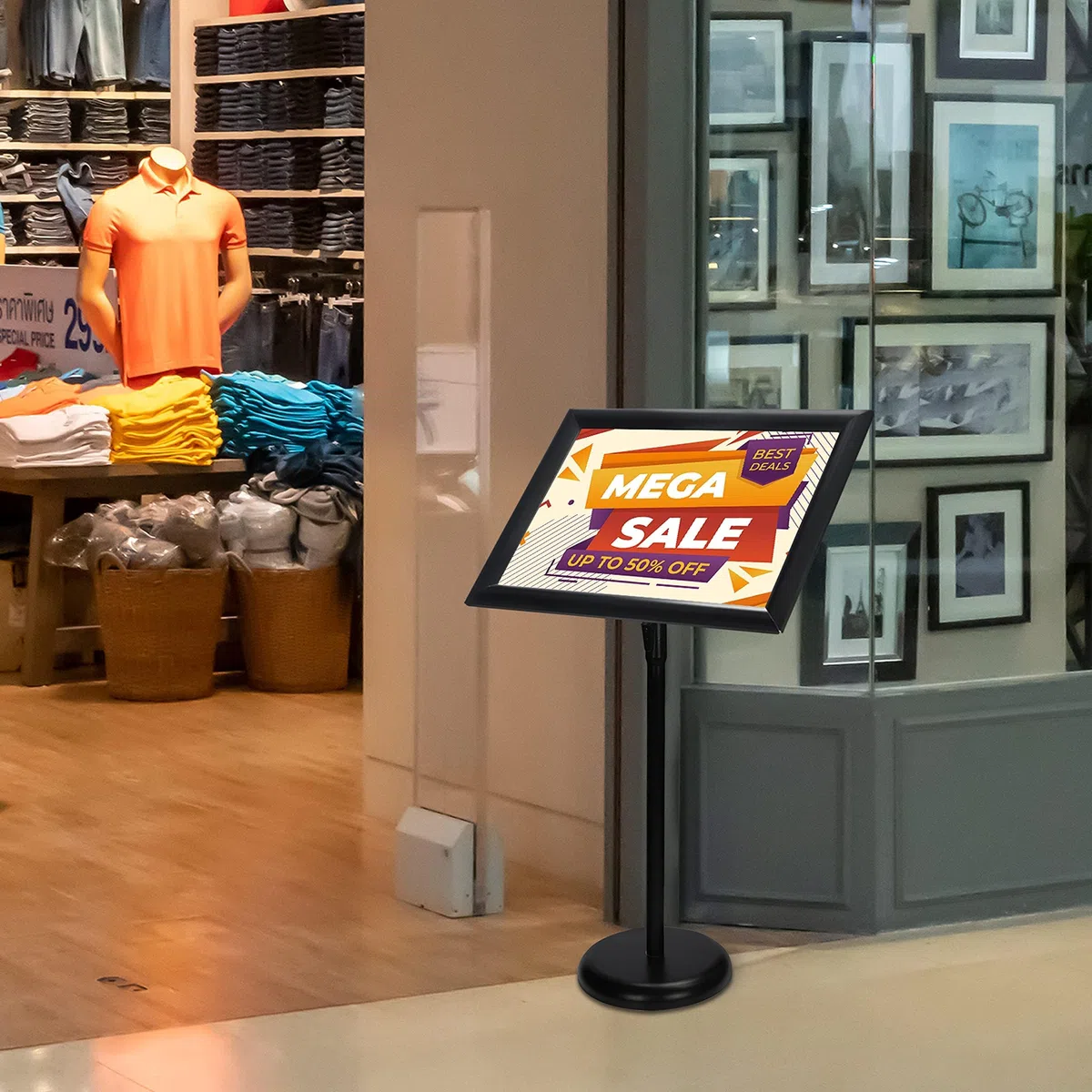 BELLE VOUS Espositore A3 Poster Board Nero - Espositori per Negozi Piedistallo in Alluminio - Espositore da Terra Porta Avvisi Verticale e Orizzontale per Matrimoni, Attività e Porta Menu Ristorante