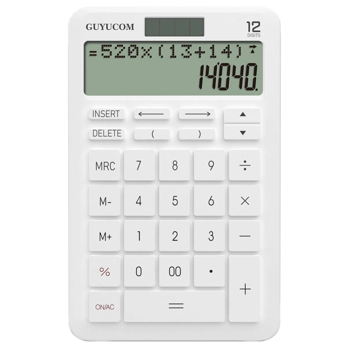 Calcolatrice GUYUCOM con memoria migliorata e funzione di tracciamento, display LCD a 2 righe chiaramente leggibile, 12 cifre, grandi pulsanti sensibili, bianco