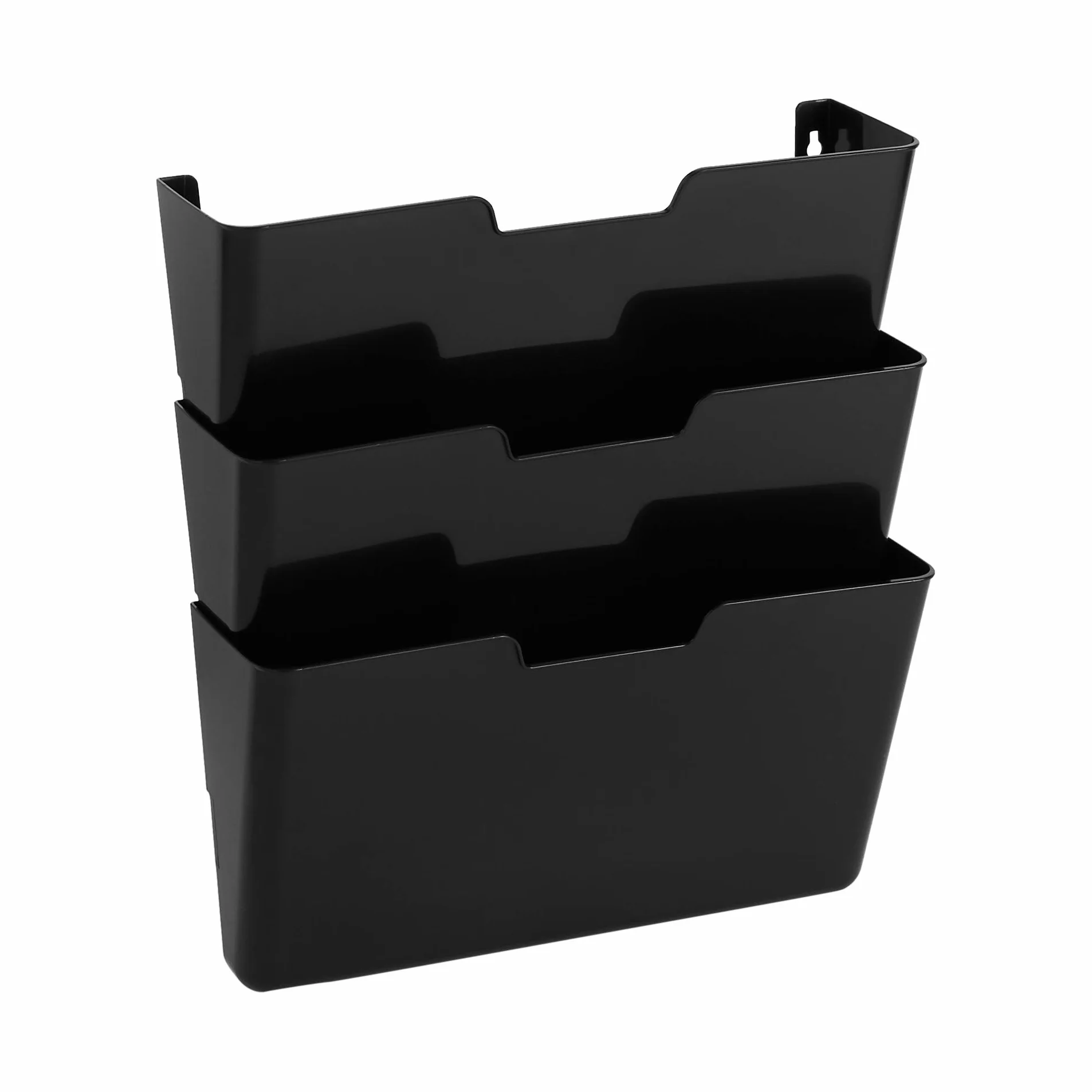 Amazon Basics Organizer a 3 ripiani da muro, conf. da 3, Formato per fogli A4, misure 33 x 38 cm, Nero