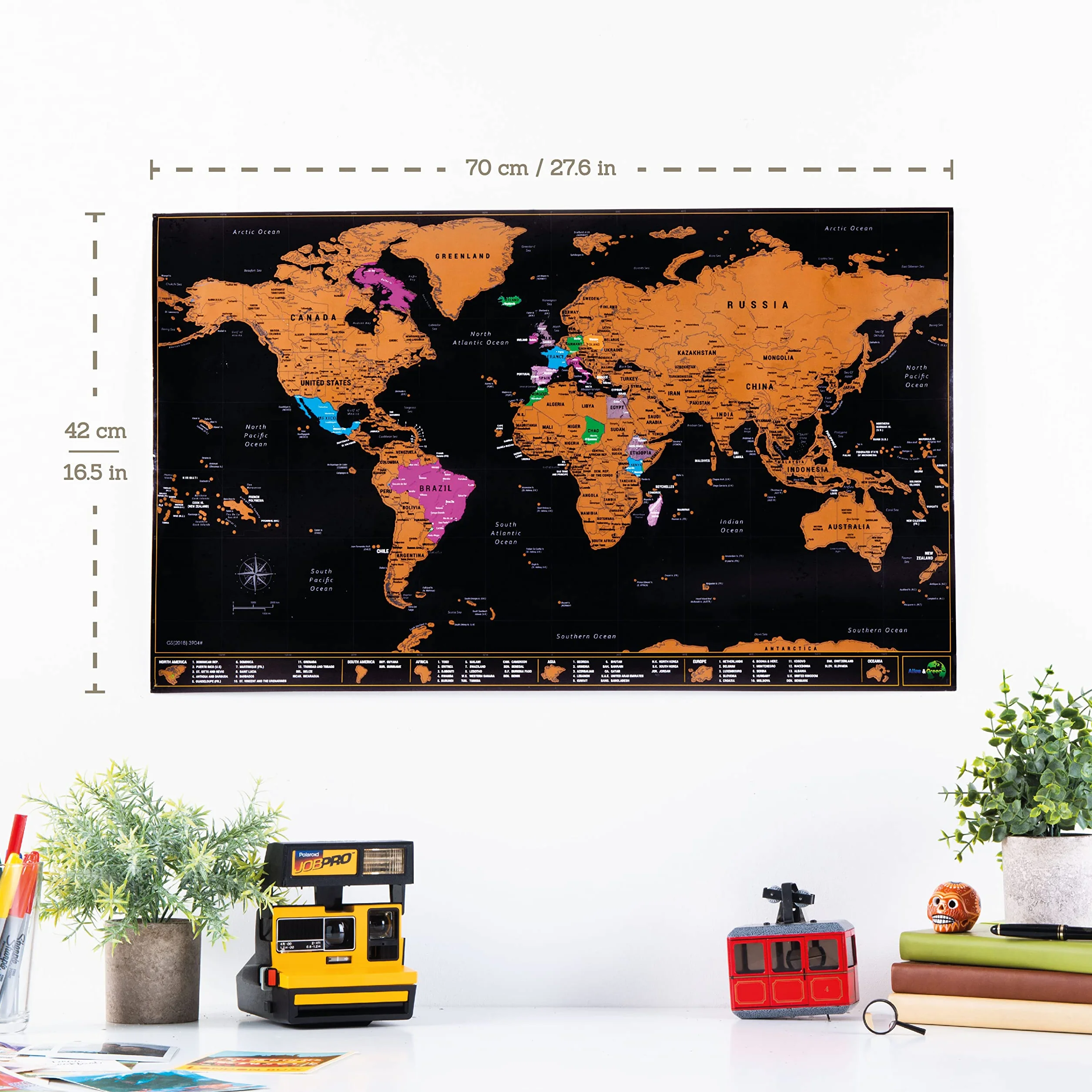 Atlas & Green Mappa del mondo da grattare, tutti gli stati americani, grande carta da viaggio A2 60 cm x 42 cm, mappa del mondo dei luoghi in cui sono stato mappa del mondo da graffiare. Accessori e