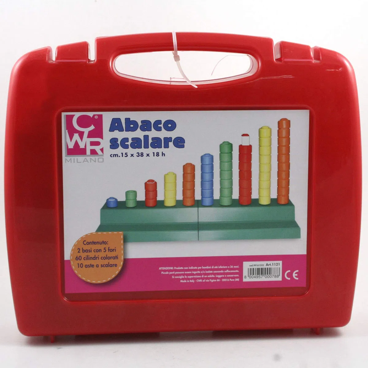 Abaco multibase scalare 10 aste con 2 basi insegnamento matematica sussidio didattico scuole elementare 60 pezzi 1-4-6-10 in plastica e con valigetta