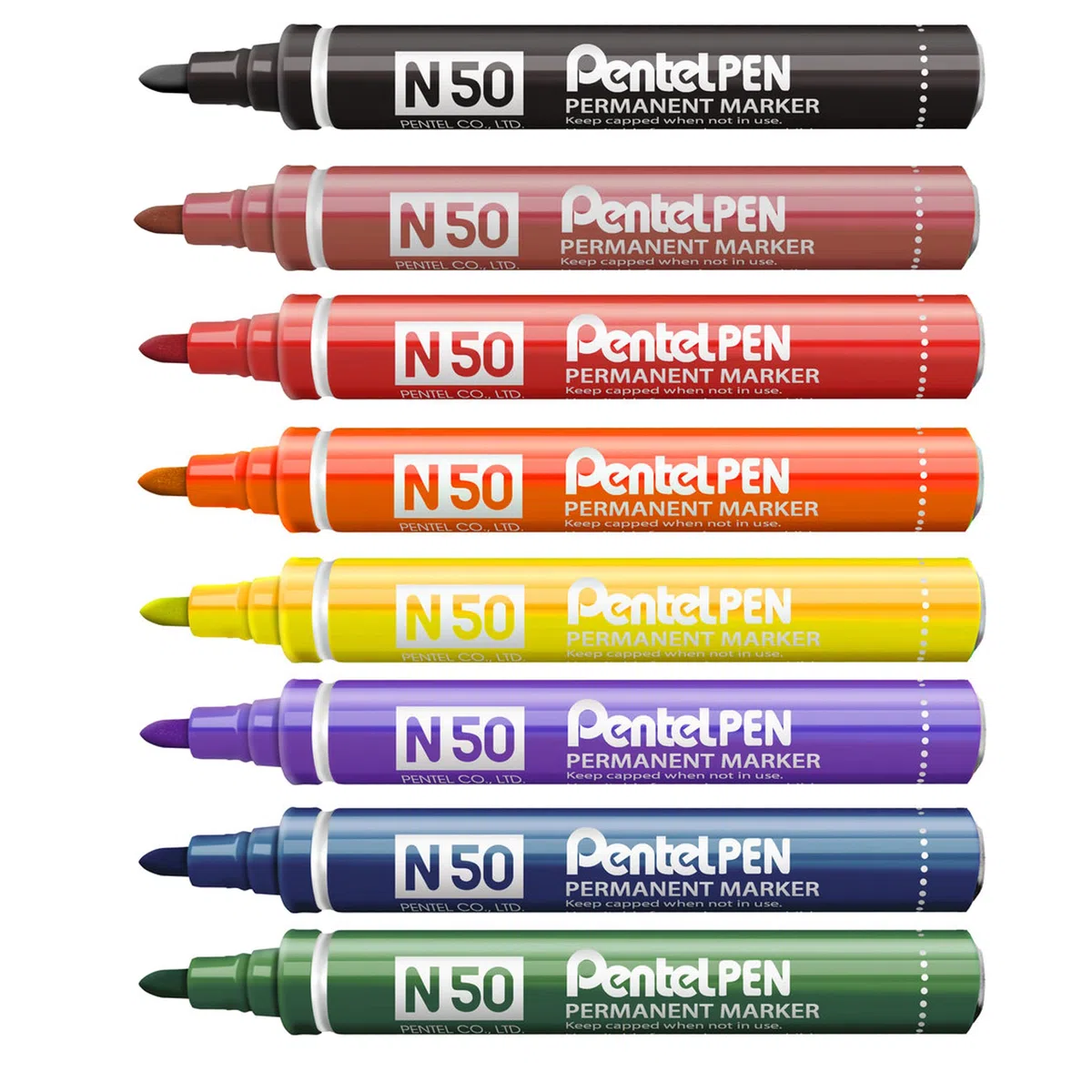Pentel N50 - Pennarello indelebile a punta tonda - 1 di ogni colore - Confezione da 8