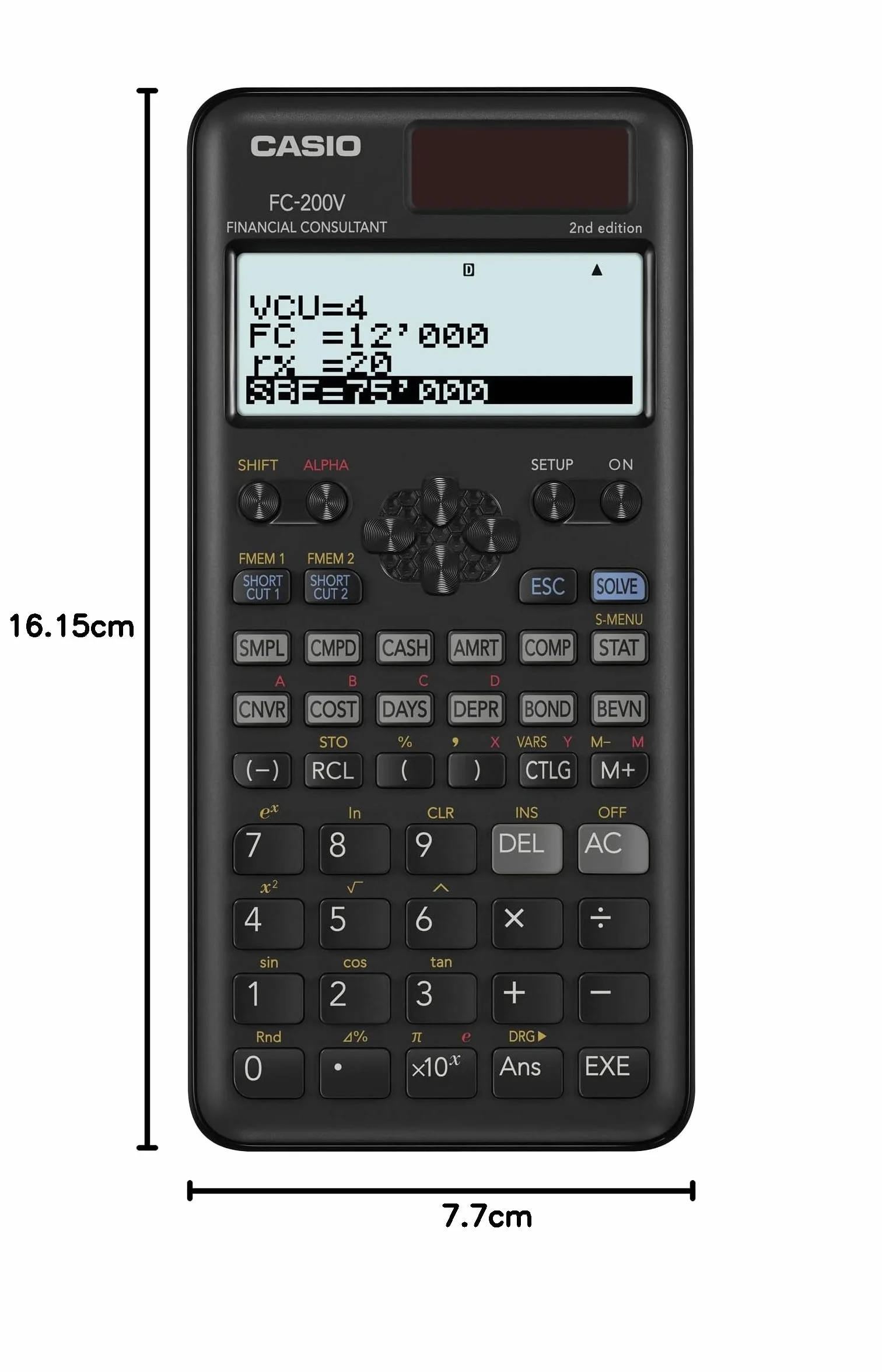 Casio Calcolatrice finanziaria FC-200V-2nd Edition, display a 4 righe, matrice DOT, 10+2 cifre