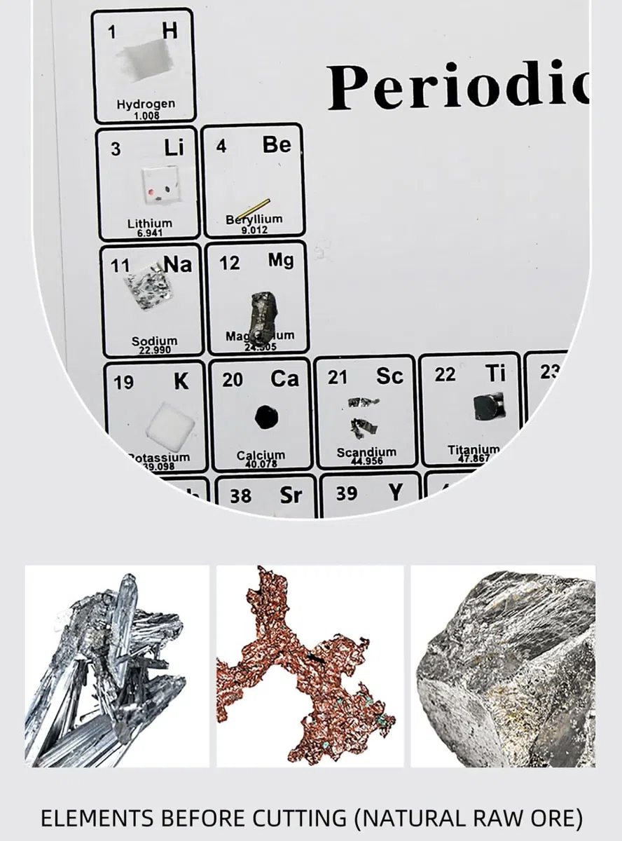 Mini Tascabile Tavola Periodica degli Elementi con 83 elementi reali incastonati, Set Elementi Tavola Periodica