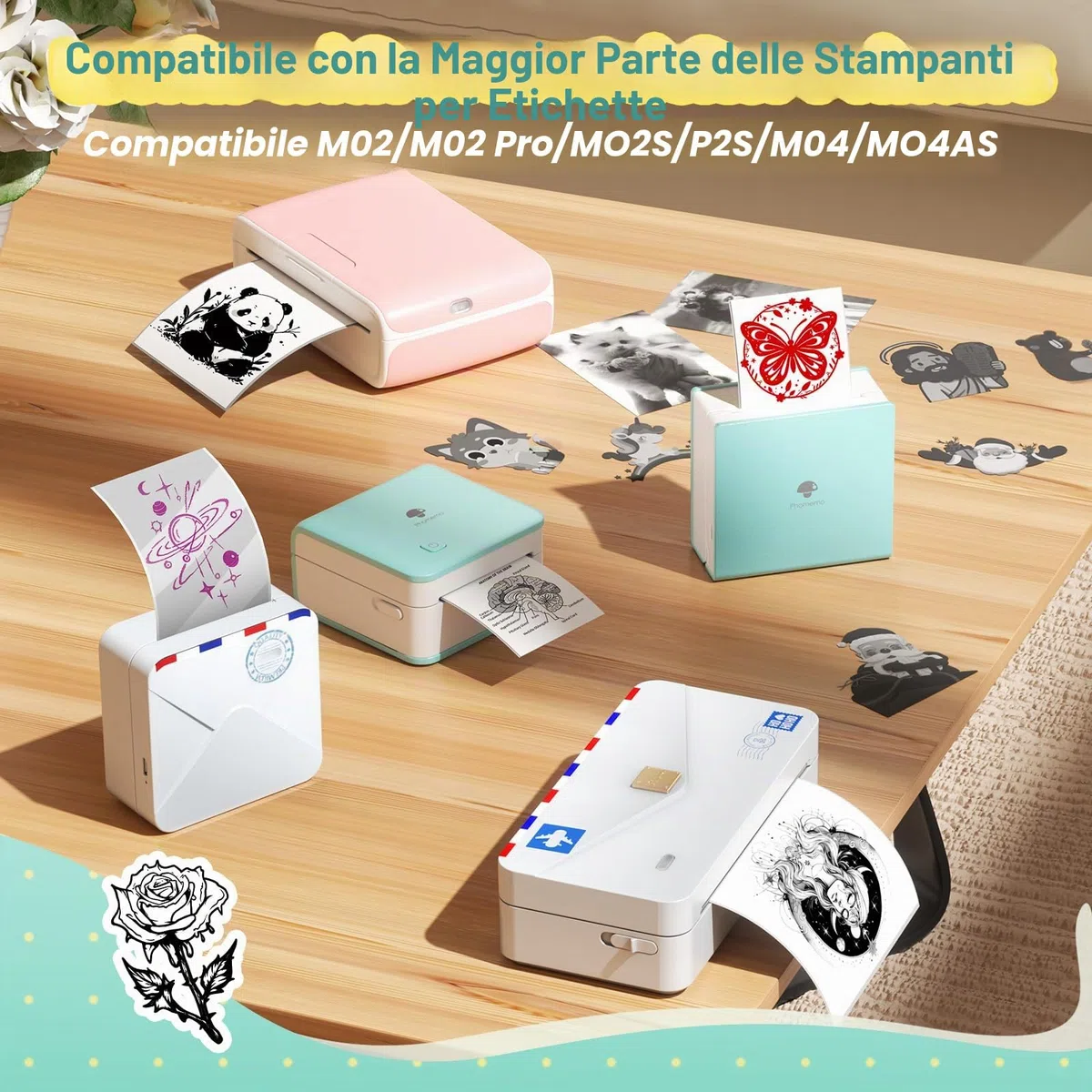 Phomemo 3 Rotoli Carta Termica Adesiva 50mm x 3,5m, compatibile con M02, M02X, M02L, M02Pro, M02S, P2S, M03 e altri modelli Phomemo, Etichette Autoadesive per Mini Stampante, per appunti e foto